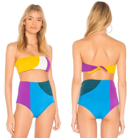 NWT Mara Hoffman Abigail Bikini Top Ivory Multi Tie Back Swim Beach Size S - Picture 1 of 6